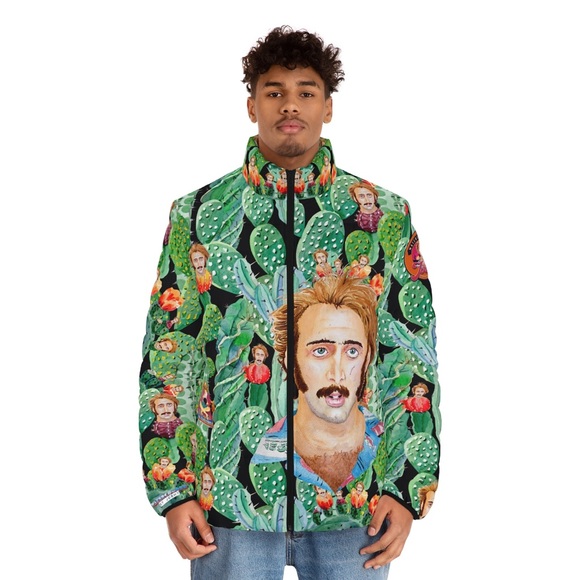 Nicolas Cage Raising Arizona Trippy Cactus Puffer - 80s Coen Bros Pop Art Jacket - Picture 6 of 17